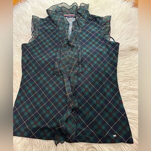 Tommy Hilfiger green and navy plaid blouse